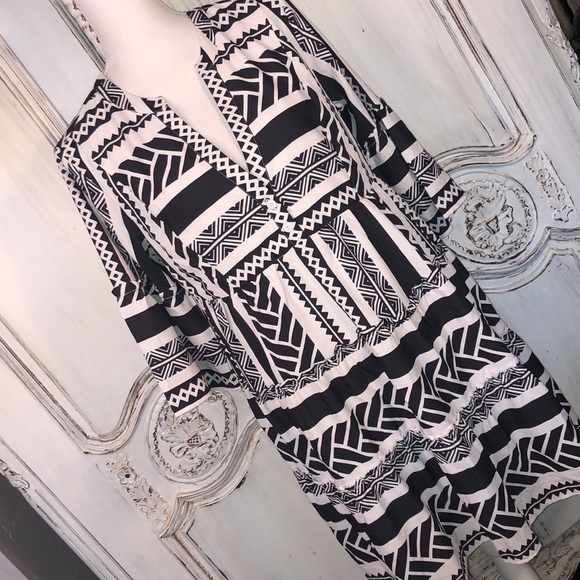 Wayward Fancies eShakti Black and White Graphic Print Babydoll Styling Dress - Picture 3 of 14